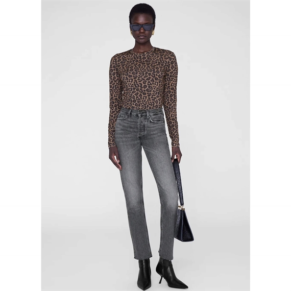 Anine Bing Sylvie Long Sleeve Bluse, Black & Brown Leopard 